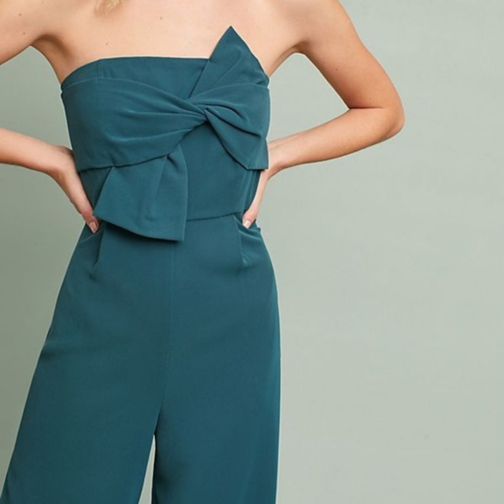 Anthropologie Strapless Jumpsuit Teal